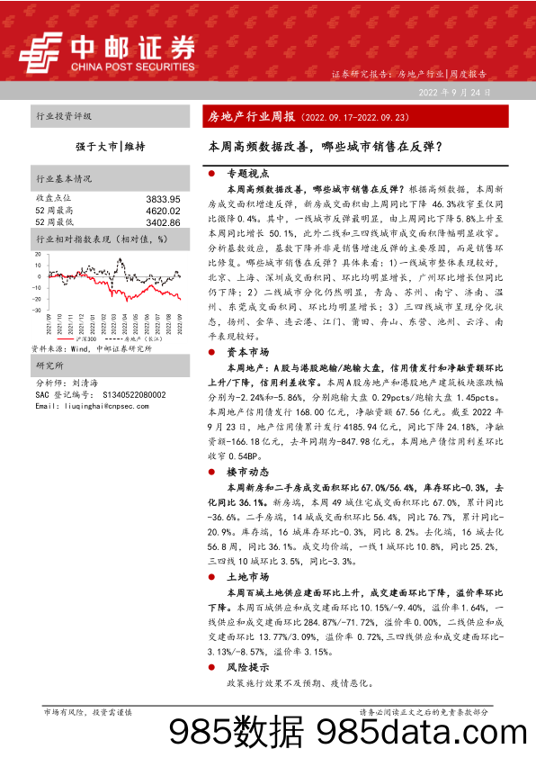 房地产行业周报：本周高频数据改善，哪些城市销售在反弹？_中邮证券