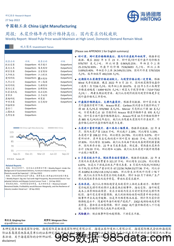 中国轻工业周报：木浆价格年内预计维持高位，国内需求仍较疲软_海通国际