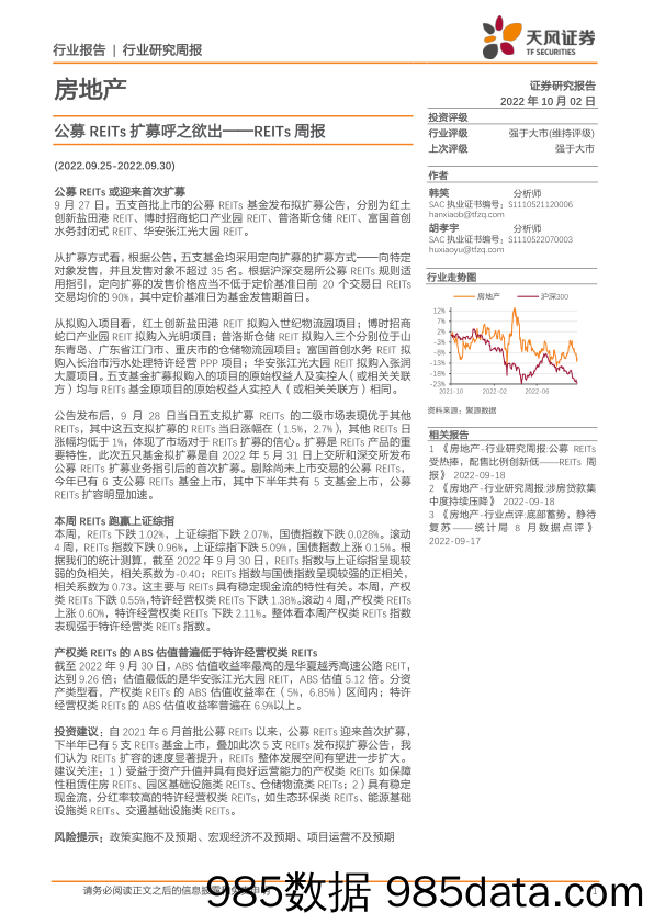 房地产REITs周报：公募REITs扩募呼之欲出_天风证券