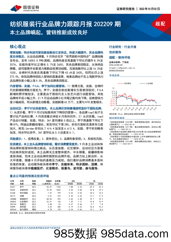 纺织服装行业品牌力跟踪月报202209期：本土品牌崛起，营销推新成效良好_国信证券