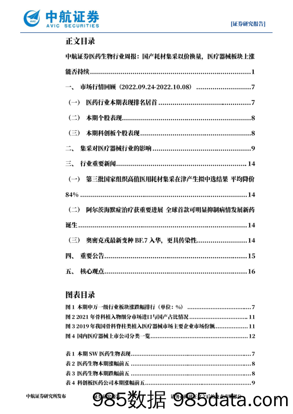 医药生物行业周报：国产耗材集采以价换量，医疗器械板块上涨能否持续_中航证券插图4