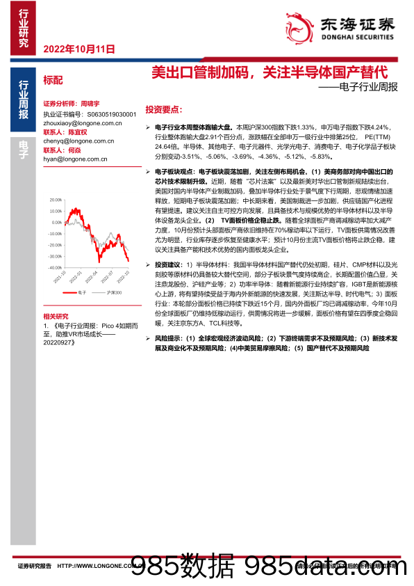 电子行业周报：美出口管制加码，关注半导体国产替代_东海证券