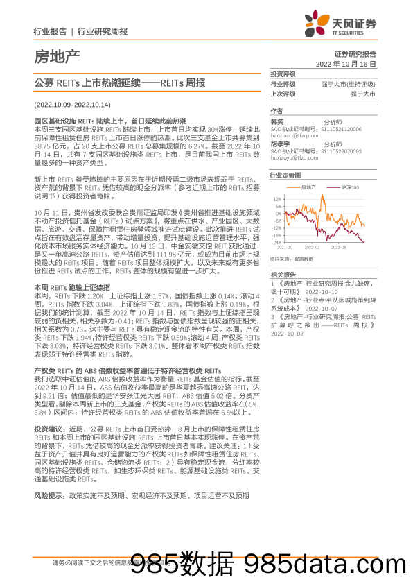 房地产REITs周报：公募REITs上市热潮延续_天风证券