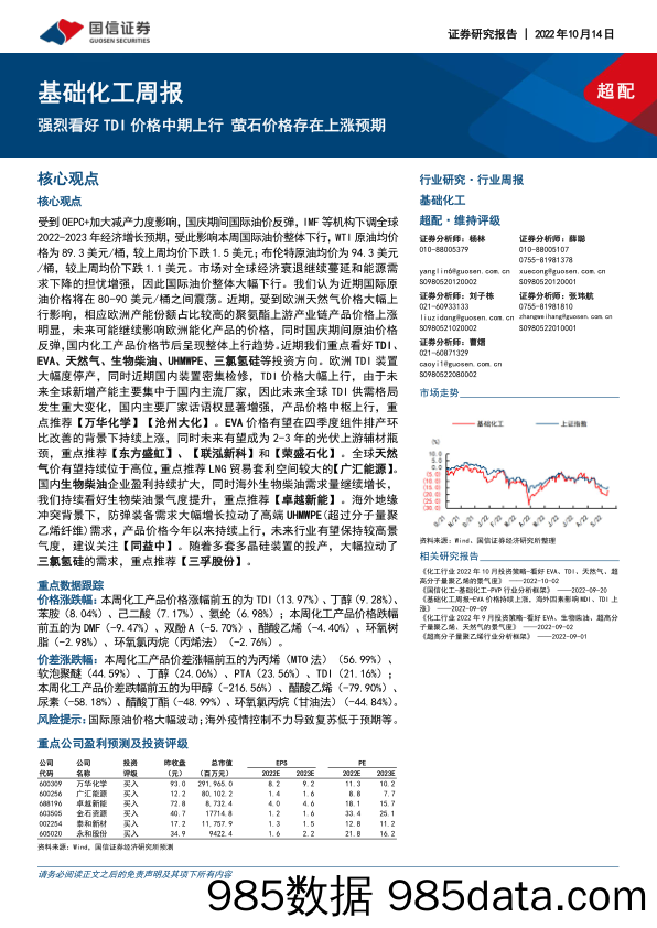 基础化工周报：强烈看好TDI价格中期上行 萤石价格存在上涨预期_国信证券