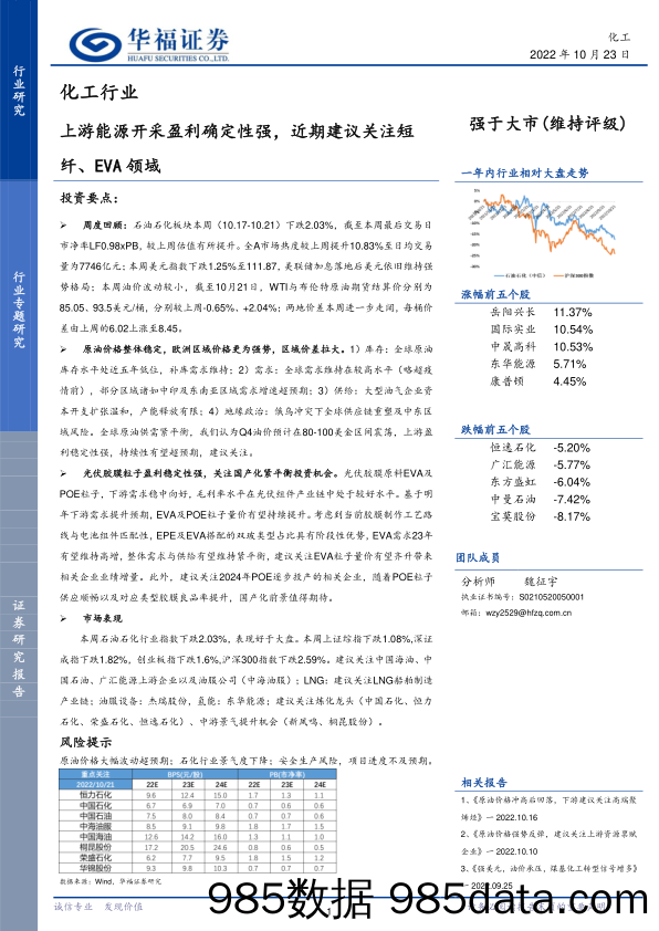 化工行业：上游能源开采盈利确定性强，近期建议关注短纤、EVA领域_华福证券