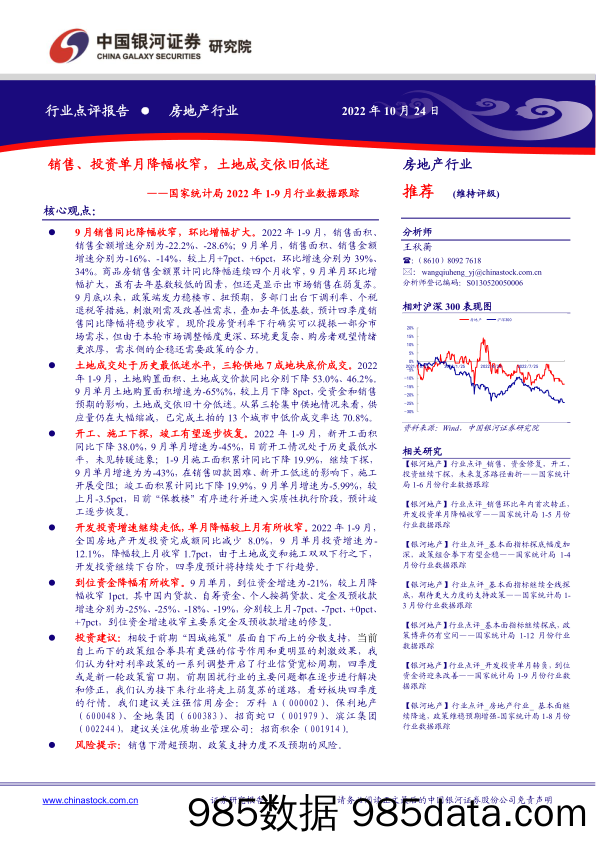 国家统计局2022年1-9月行业数据跟踪：销售、投资单月降幅收窄，土地成交依旧低迷_中国银河插图