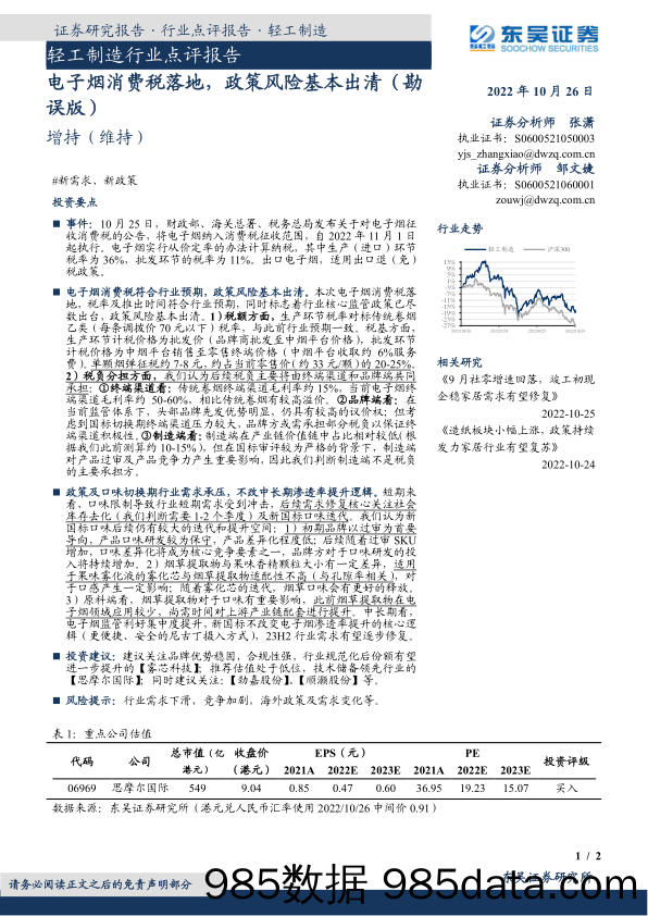 轻工制造行业点评报告：电子烟消费税落地，政策风险基本出清（勘误版）_东吴证券