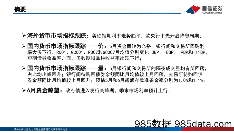 投资策略·固定收益2024年第六期：资金观察，货币瞭望，政府债进入发行高峰期，季末市场利率预计上行-240620-国信证券插图1