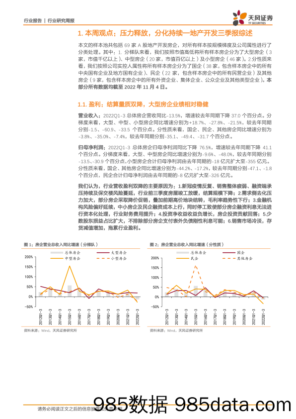 房地产行业研究周报：压力释放，分化持续—地产开发三季报综述_天风证券插图2