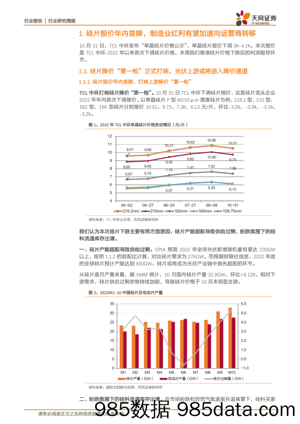 公用事业行业研究周报：硅片打响降价“第一枪”，利润有望加速流向运营商环节_天风证券插图3