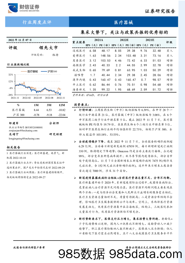 医疗器械行业周度点评：集采大势下，关注与政策共振的优秀标的_财信证券