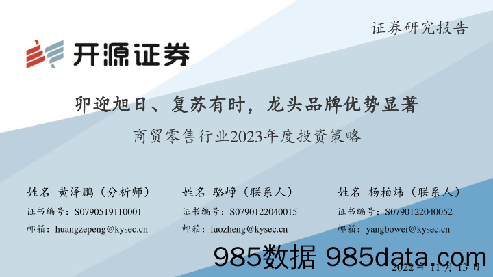 商贸零售行业2023年度投资策略：卯迎旭日、复苏有时，龙头品牌优势显著_开源证券