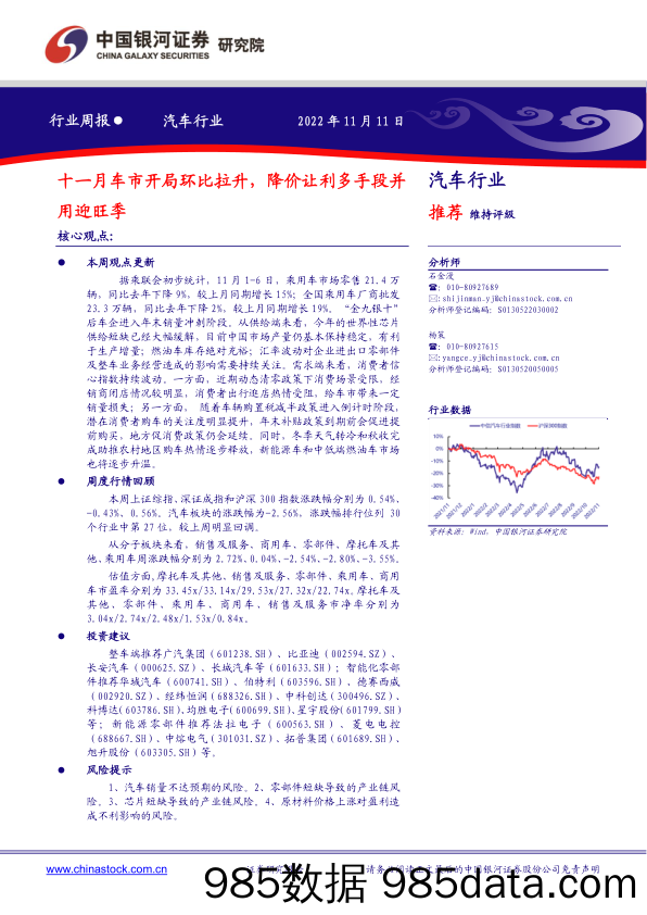 汽车行业周报：十一月车市开局环比拉升，降价让利多手段并用迎旺季_中国银河