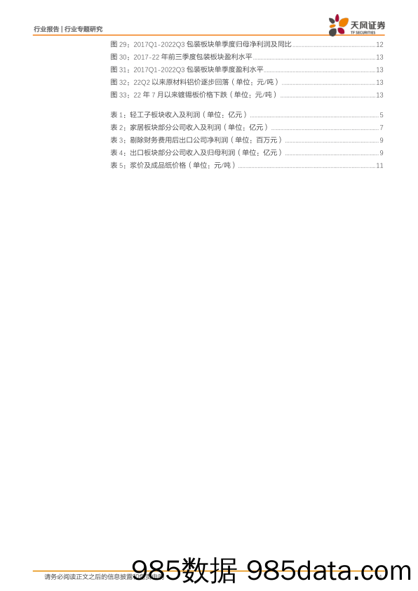 轻工制造22Q3综述：政策催化推荐家居低估值龙头，造纸包装关注成本改善主线_天风证券插图3