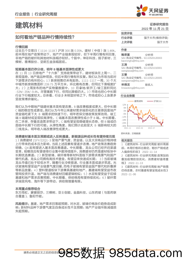 建筑材料行业研究周报：如何看地产链品种行情持续性？_天风证券