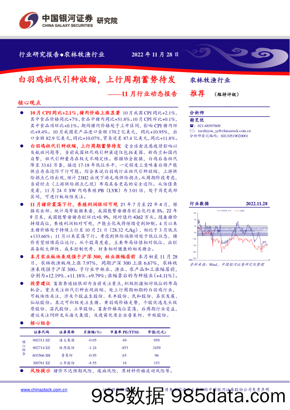 农林牧渔行业11月行业动态报告：白羽鸡祖代引种收缩，上行周期蓄势待发_中国银河