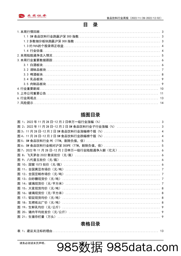 食品饮料行业周报：茅台发布积极公告，关注需求复苏情况_东莞证券插图1