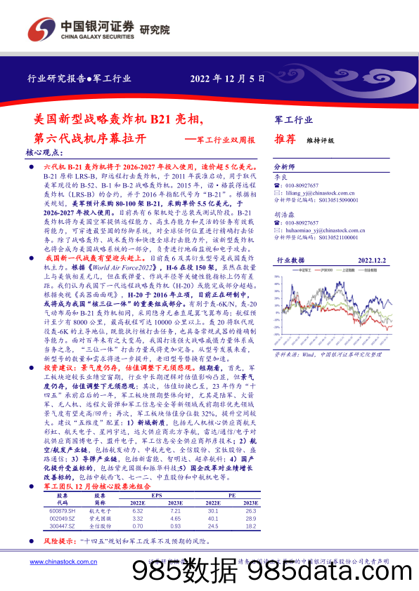 军工行业双周报：美国新型战略轰炸机B21亮相，第六代战机序幕拉开_中国银河