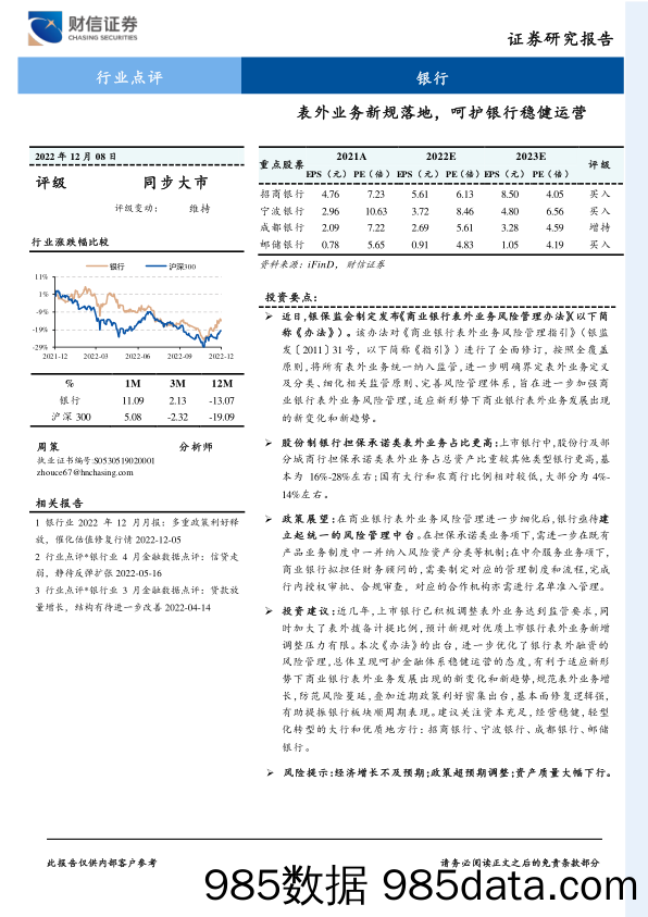 银行：表外业务新规落地，呵护银行稳健运营_财信证券