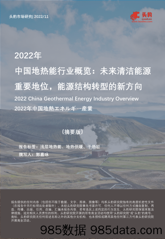 2022年中国地热能行业概览：未来清洁能源重要地位，能源结构转型的新方向（摘要版）_头豹研究院