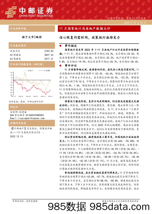 11月国家统计局房地产数据点评：信心恢复仍需时间，政策执行亟待发力_中邮证券