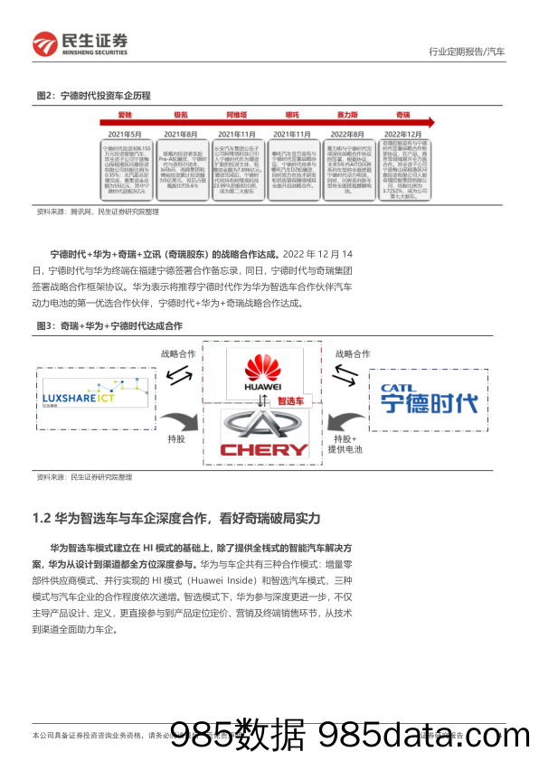 汽车和汽车零部件行业周报：宁德与奇瑞达成合作备忘录，赋能华为智选车_民生证券插图3