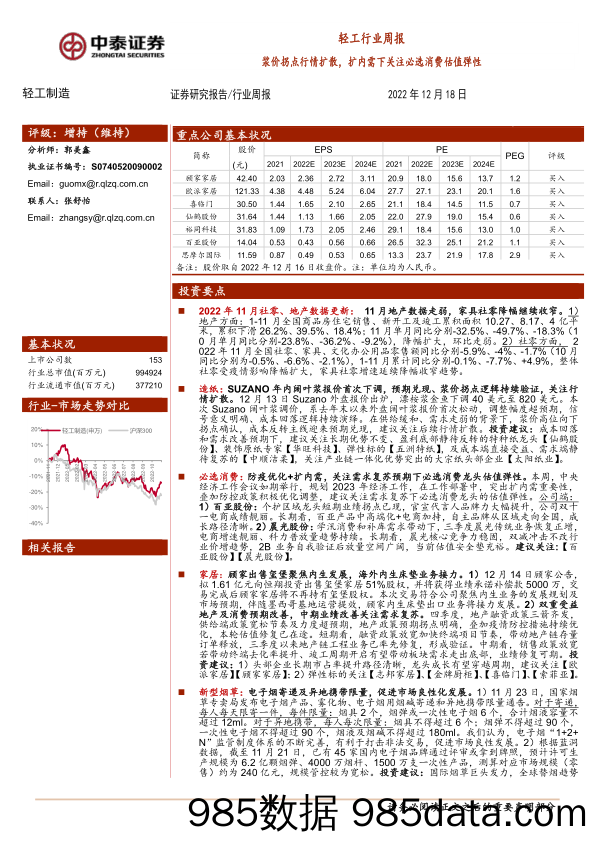 轻工行业周报：浆价拐点行情扩散，扩内需下关注必选消费估值弹性_中泰证券