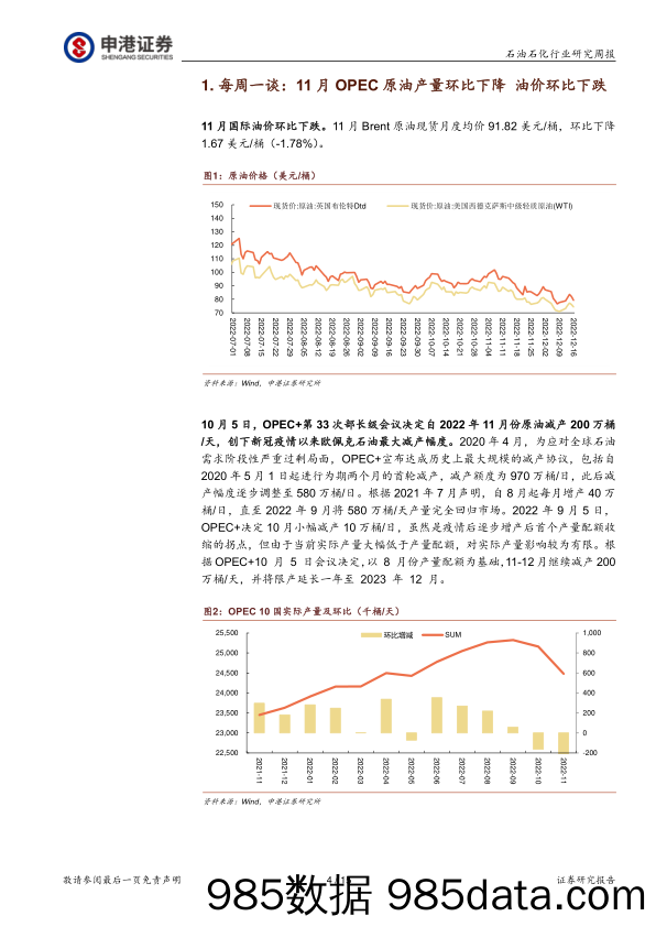 石油石化行业研究周报：11月OPEC原油产量环比下降 油价环比下跌_申港证券插图3