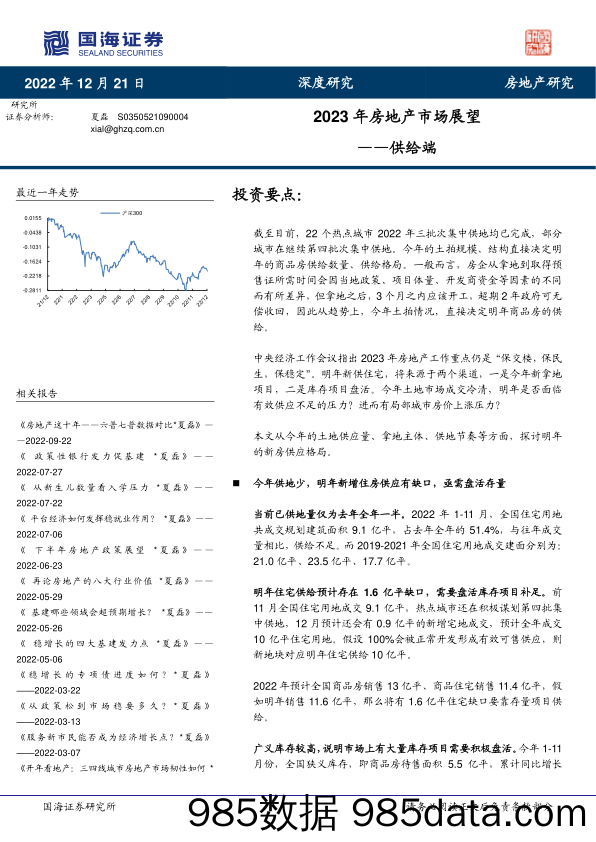 2023年房地产市场展望：供给端_国海证券