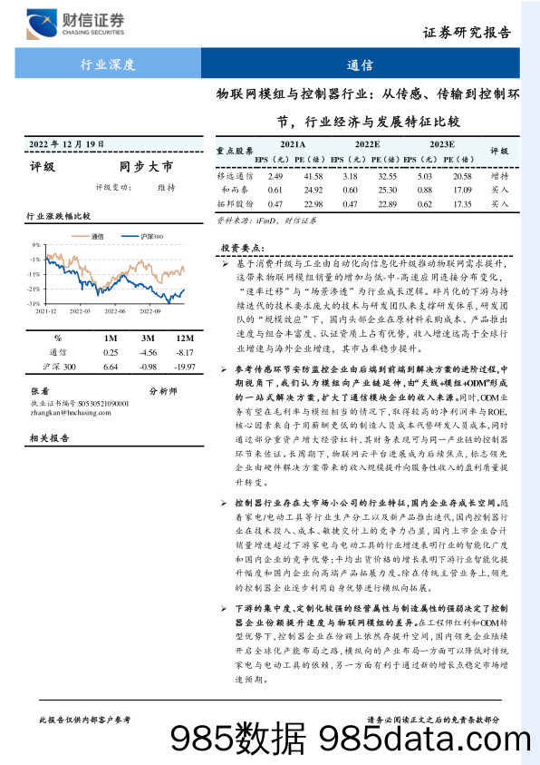 物联网模组与控制器行业：从传感、传输到控制环节，行业经济与发展特征比较_财信证券