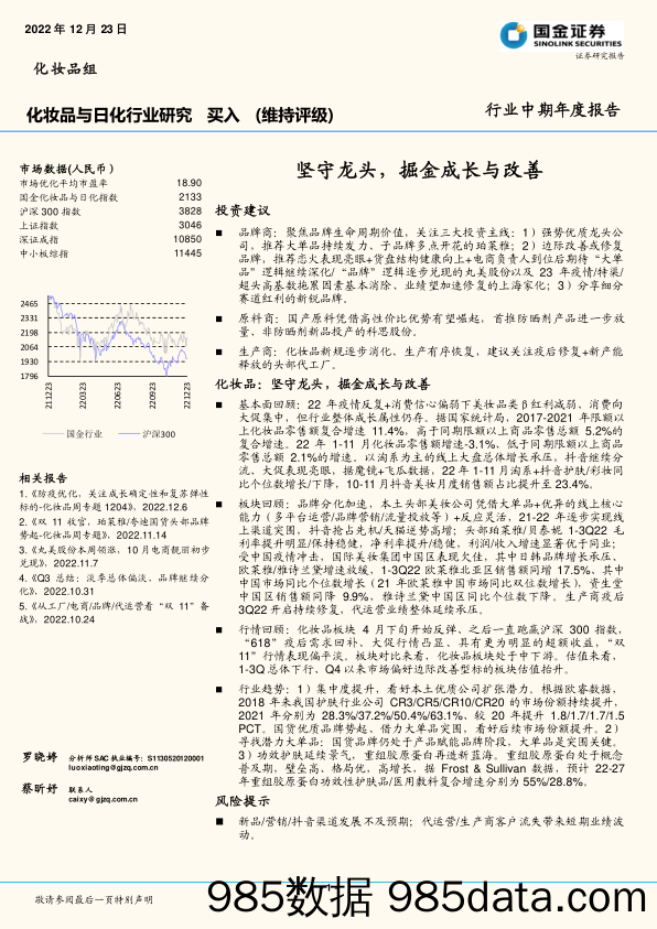 化妆品与日化行业研究：坚守龙头，掘金成长与改善_国金证券