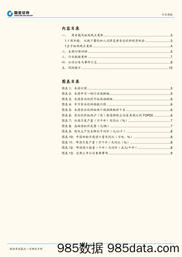 食品饮料行业周报：从线下消费修复看食品饮料投资机会_国金证券插图1