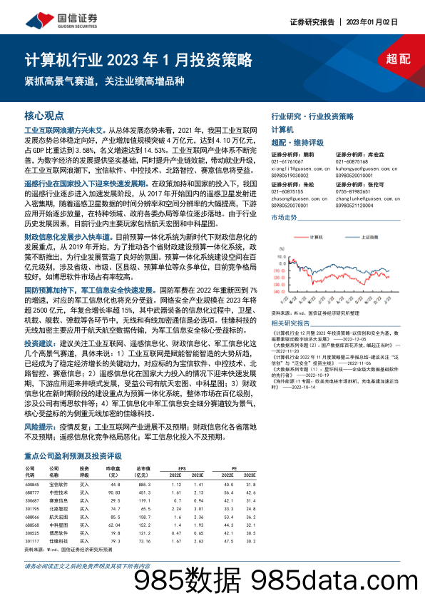 计算机行业2023年1月投资策略：紧抓高景气赛道，关注业绩高增品种_国信证券