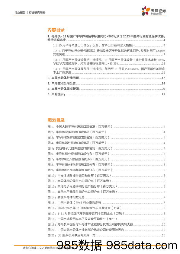 半导体行业研究周报：11月国产半导体设备中标量同比+505%，预计2023年整体行业有望逐季改善，维持乐观态度_天风证券插图1