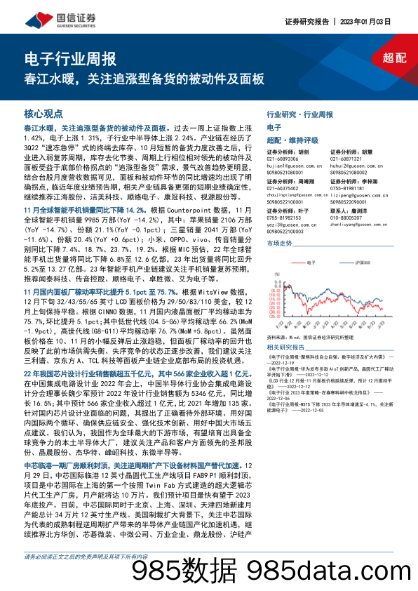 电子行业周报：春江水暖，关注追涨型备货的被动件及面板_国信证券