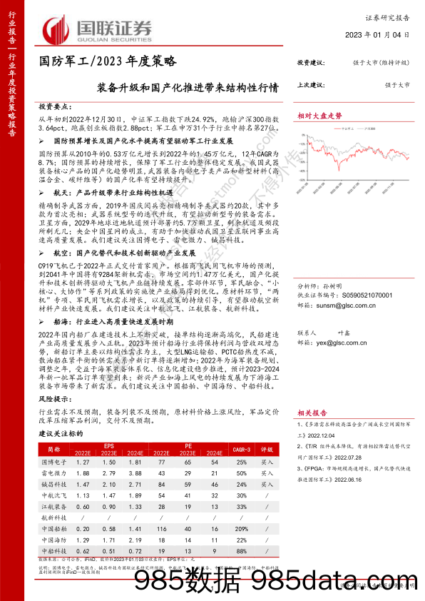 国防军工 2023年度策略：装备升级和国产化推进带来结构性行情_国联证券