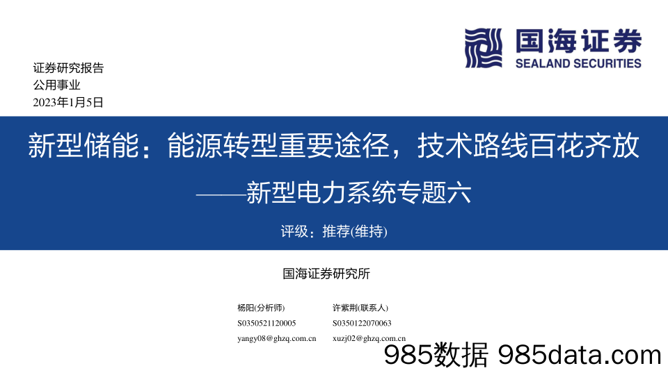 新型电力系统专题六：新型储能：能源转型重要途径，技术路线百花齐放_国海证券