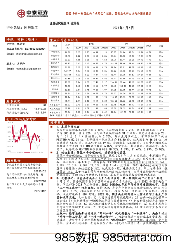 国防军工行业周报：2023年新一轮国改向“攻坚区”挺进，聚焦成长四大方向和国改提速_中泰证券