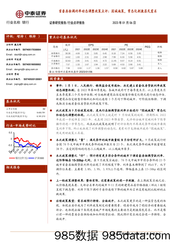 银行：首套房按揭利率动态调整政策点评：因城施策，常态化刺激居民需求_中泰证券