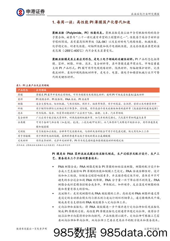 石油石化行业研究周报：高性能PI薄膜国产化替代加速_申港证券插图3