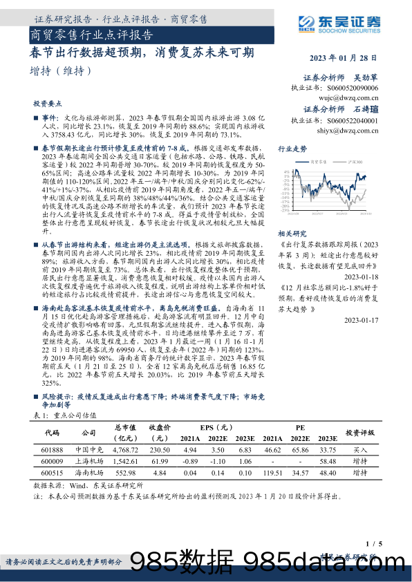 商贸零售行业点评报告：春节出行数据超预期，消费复苏未来可期_东吴证券插图