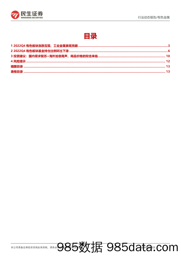 有色2022Q4基金持仓分析：持仓环比下滑，商品价格的双击来临_民生证券插图1