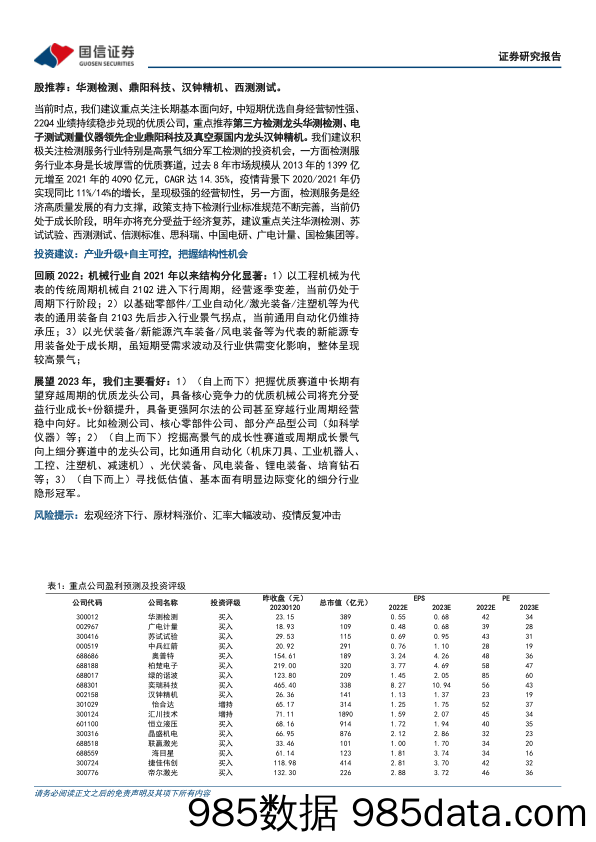 机械行业双周报（1月第2期）：积极布局检测、电子测量仪器板块，把握确定性成长机会_国信证券插图1