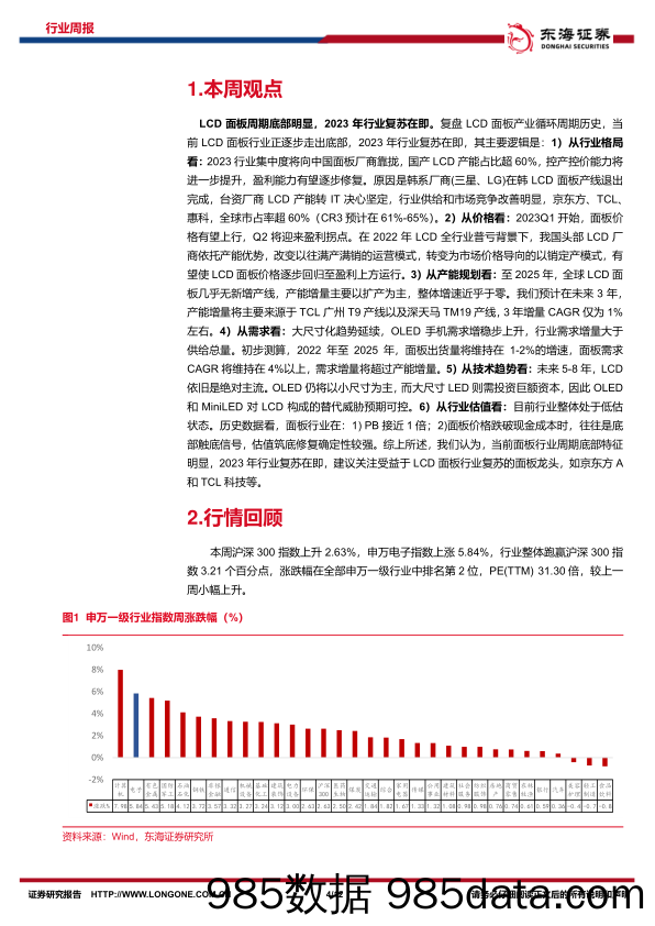 电子行业周报：LCD面板周期底部明显，2023年行业复苏在即_东海证券插图3