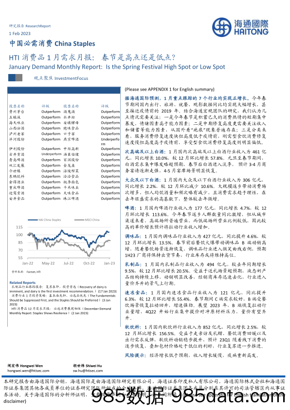 HTI消费品1月需求月报：春节是高点还是低点？_海通国际