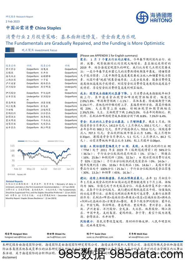 消费行业2月投资策略：基本面渐进修复，资金面更为乐观_海通国际