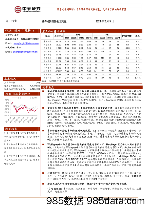 汽车电子周跟踪：车企降价促销提振销量，汽车电子板块延续涨势_中泰证券