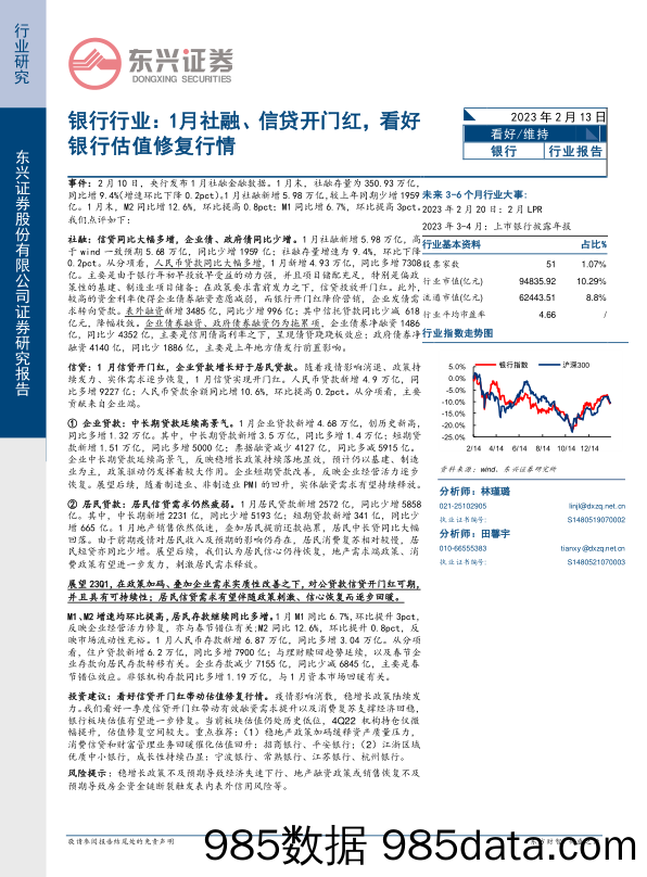 银行行业：1月社融、信贷开门红，看好银行估值修复行情_东兴证券