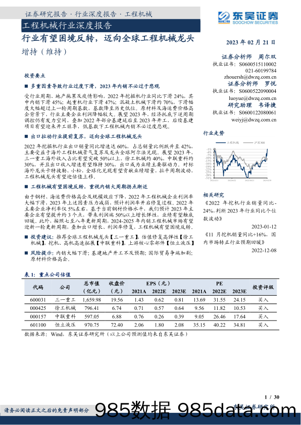 工程机械行业深度报告：行业有望困境反转，迈向全球工程机械龙头_东吴证券