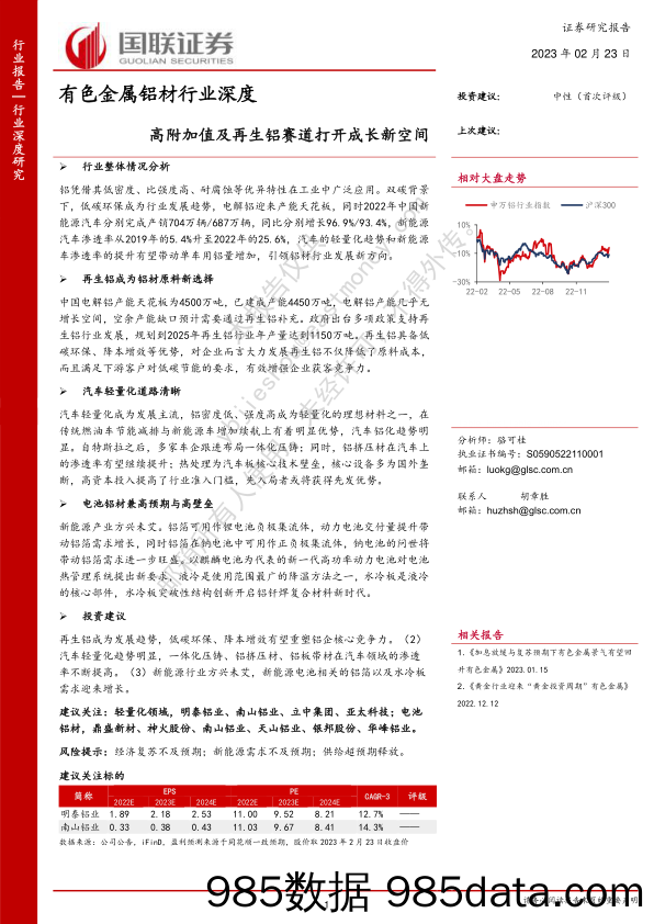 有色金属铝材行业深度：高附加值及再生铝赛道打开成长新空间_国联证券